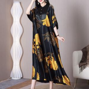 Yellow Peony Black Formal Dress Long Elegant Concert Dress