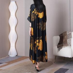 Yellow Peony Black Formal Dress Long Elegant Concert Dress