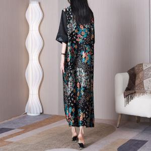 Modest Fashion Floral Dress Heavy Silk Black Dress