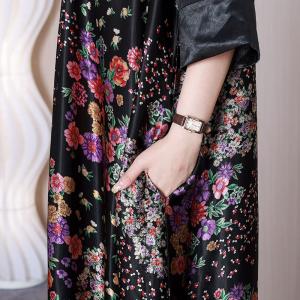 Modest Fashion Floral Dress Heavy Silk Black Dress