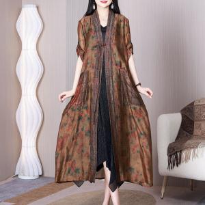 Frog Buttons Floral Cardigan Loose Senior Women Kimono