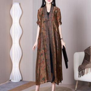 Frog Buttons Floral Cardigan Loose Senior Women Kimono