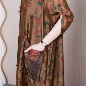 Frog Buttons Floral Cardigan Loose Senior Women Kimono