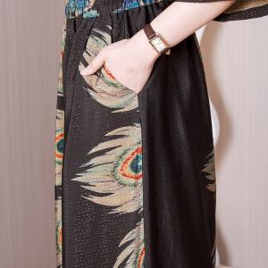 Peacock Feathers Printed Shirt Tunic with Black Palazzo Pants