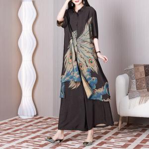 Peacock Feathers Printed Shirt Tunic with Black Palazzo Pants