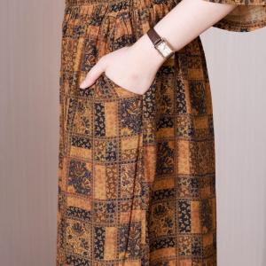 Over40 Style Printed Plaid Tunic Dress with Wide Leg Pant Sets