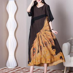 Feather Patterned Black Shift Dress Half Sleeves Concert Dress