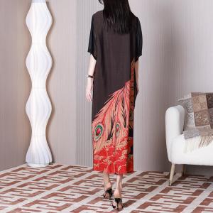 Feather Patterned Black Shift Dress Half Sleeves Concert Dress