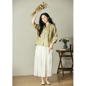 Pastel Green Cozy Linen Blouse Puff Sleeves Tropical Flax Clothing