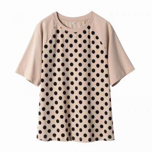 Crew Neck Casual Polka Dot T-shirt Ladies Short Sleeves Tee