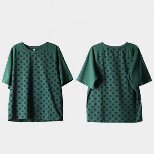 Crew Neck Casual Polka Dot T-shirt Ladies Short Sleeves Tee