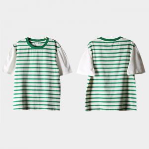 Green Striped Korean T-shirt White Sleeves Lovely Tee