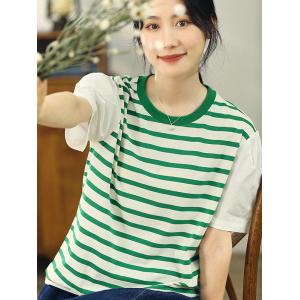 Green Striped Korean T-shirt White Sleeves Lovely Tee