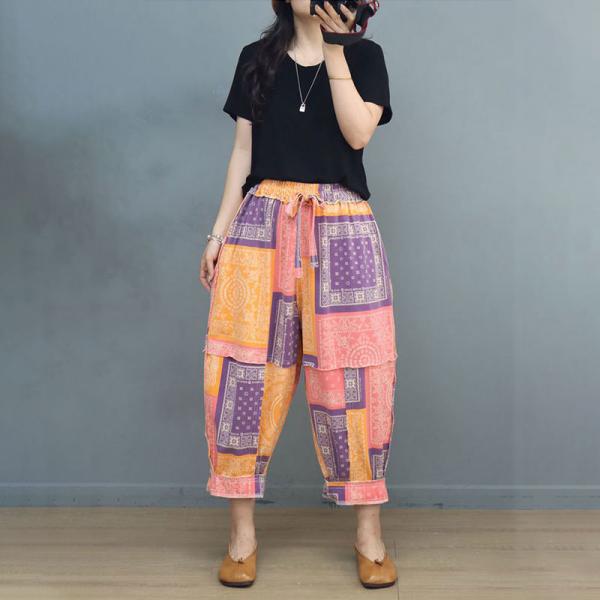 Color Block Patterned Carrot Pants Cotton Spirit Pants