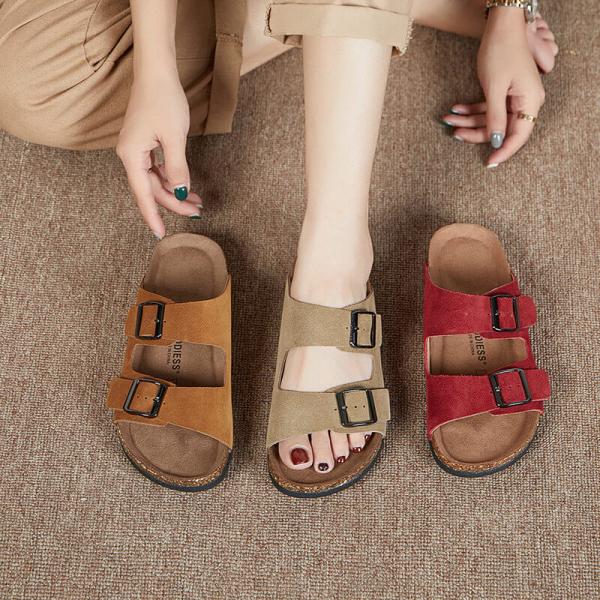 Buckle Suede Beach Slippers Open Toe Slip-On Footwear