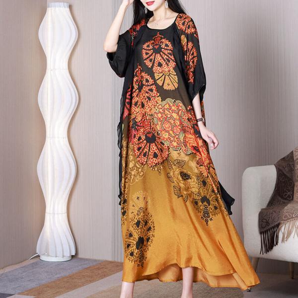Oriental Patterned Flouncing Dress Silky Cruise Frock