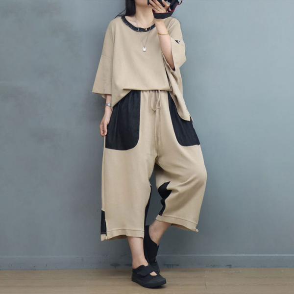 Denim Patchwork Oversized T-shirt with Cotton Cropped Pant Sets