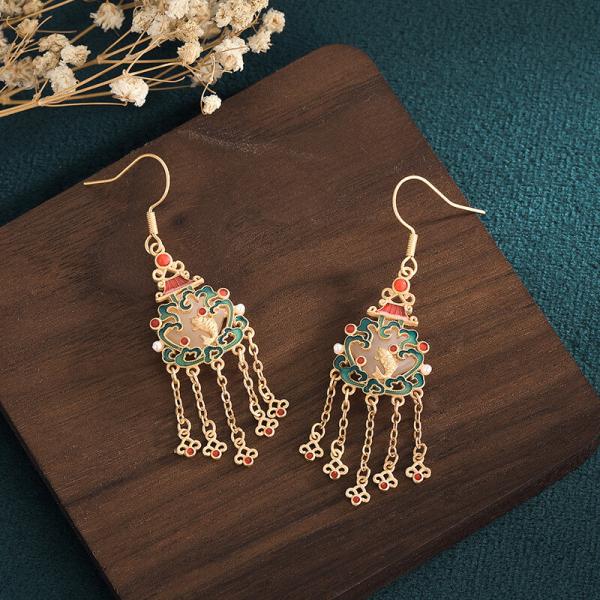 Chinese Modern Tassel Earrings Fish Beads Earrings