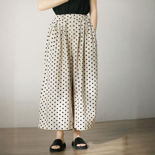 Classic Polka Dot Trousers Ladies Large Cotton Linen Pants