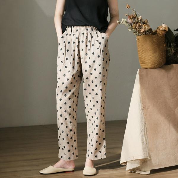 Business Casual Polka Dot Pants Linen Tapered Pants