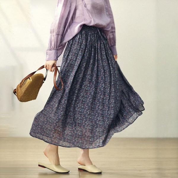 Summer Beach Ramie Floral Skirt Maxi A-Line Skirt