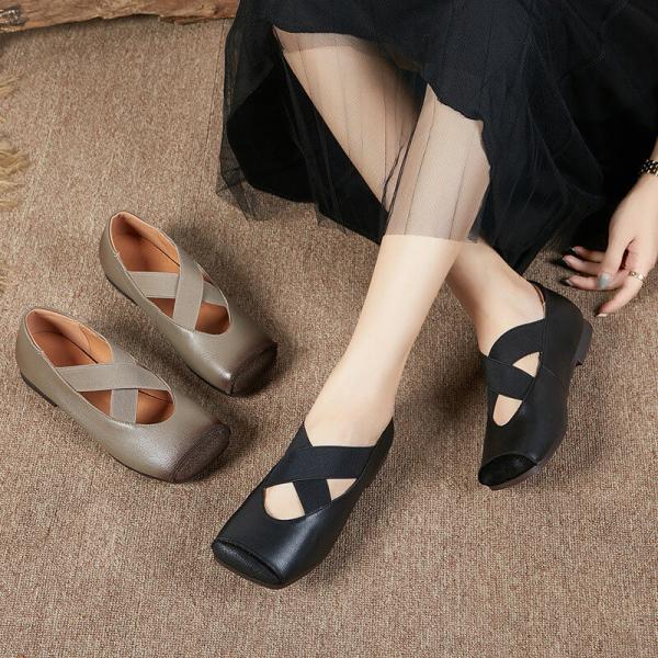 Front Cross Leather Ballet Shoes Cozy Shallow Sandals