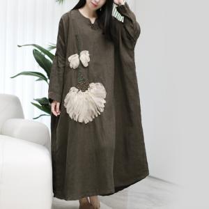 Stereo Flowers Loose Linen Caftan Plant Dyeing Flax Clothing