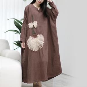 Stereo Flowers Loose Linen Caftan Plant Dyeing Flax Clothing