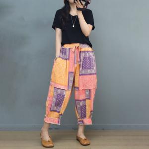 Color Block Patterned Carrot Pants Cotton Spirit Pants