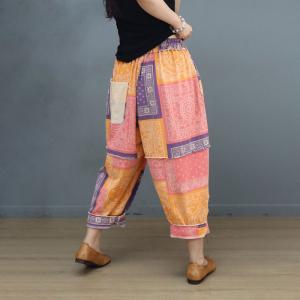 Color Block Patterned Carrot Pants Cotton Spirit Pants