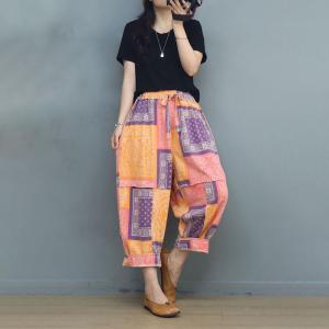 Color Block Patterned Carrot Pants Cotton Spirit Pants