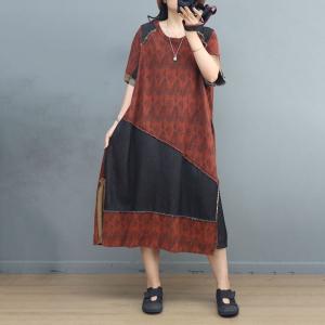 Denim Patchwork Side Slit Dress Plus Size Cotton A-Line Dress