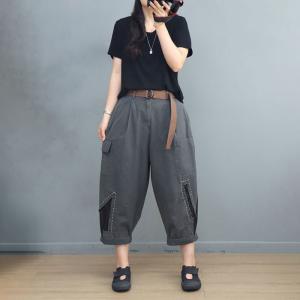 Street Chic Cotton Cargo Pants Patchwork Embroidery Pants