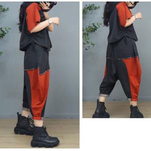 Contrast Colors Denim Hoodie with Balloon Leg Cropped Pants