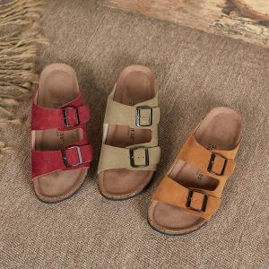 Buckle Suede Beach Slippers Open Toe Slip-On Footwear