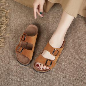 Buckle Suede Beach Slippers Open Toe Slip-On Footwear