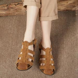 Hollow Out Suede Leather Fisherman Sandals for Women
