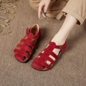 Hollow Out Suede Leather Fisherman Sandals for Women