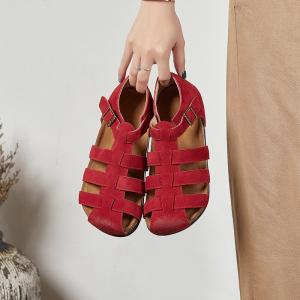 Hollow Out Suede Leather Fisherman Sandals for Women