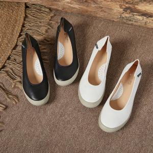 Low Heels Cowhide Shallow Shoes Cozy Office Wedges