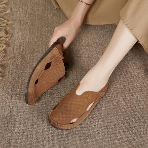 Little Holes Breathable Leather Flats Round Toe Gardening Footwear