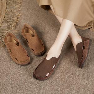 Little Holes Breathable Leather Flats Round Toe Gardening Footwear