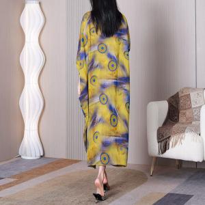 Abstract Dotted Moroccan Dress Plus Size Yellow Caftan