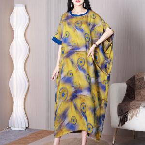 Abstract Dotted Moroccan Dress Plus Size Yellow Caftan