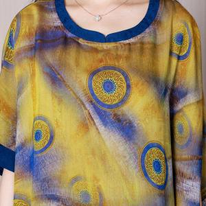 Abstract Dotted Moroccan Dress Plus Size Yellow Caftan