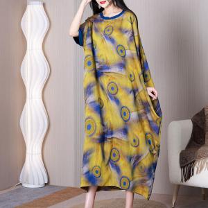 Abstract Dotted Moroccan Dress Plus Size Yellow Caftan