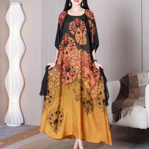 Oriental Patterned Flouncing Dress Silky Cruise Frock