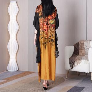 Oriental Patterned Flouncing Dress Silky Cruise Frock