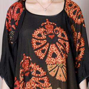 Oriental Patterned Flouncing Dress Silky Cruise Frock