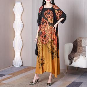 Oriental Patterned Flouncing Dress Silky Cruise Frock